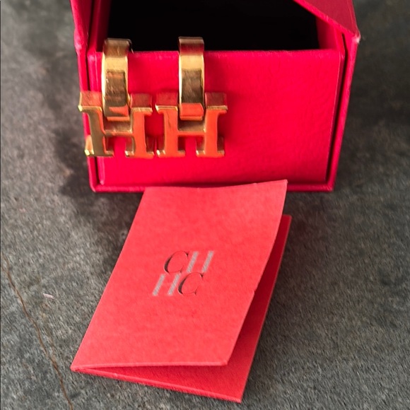 Carolina Herrera Gold tone CH Earrings - Picture 9 of 11